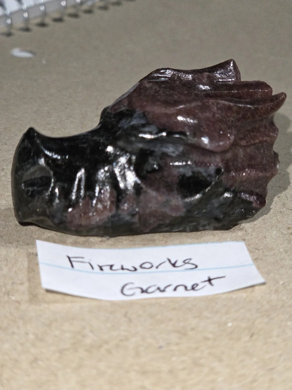 Detailed Fireworks Garnet Crystal Carved Dragon Head Stone Sculpture Decor